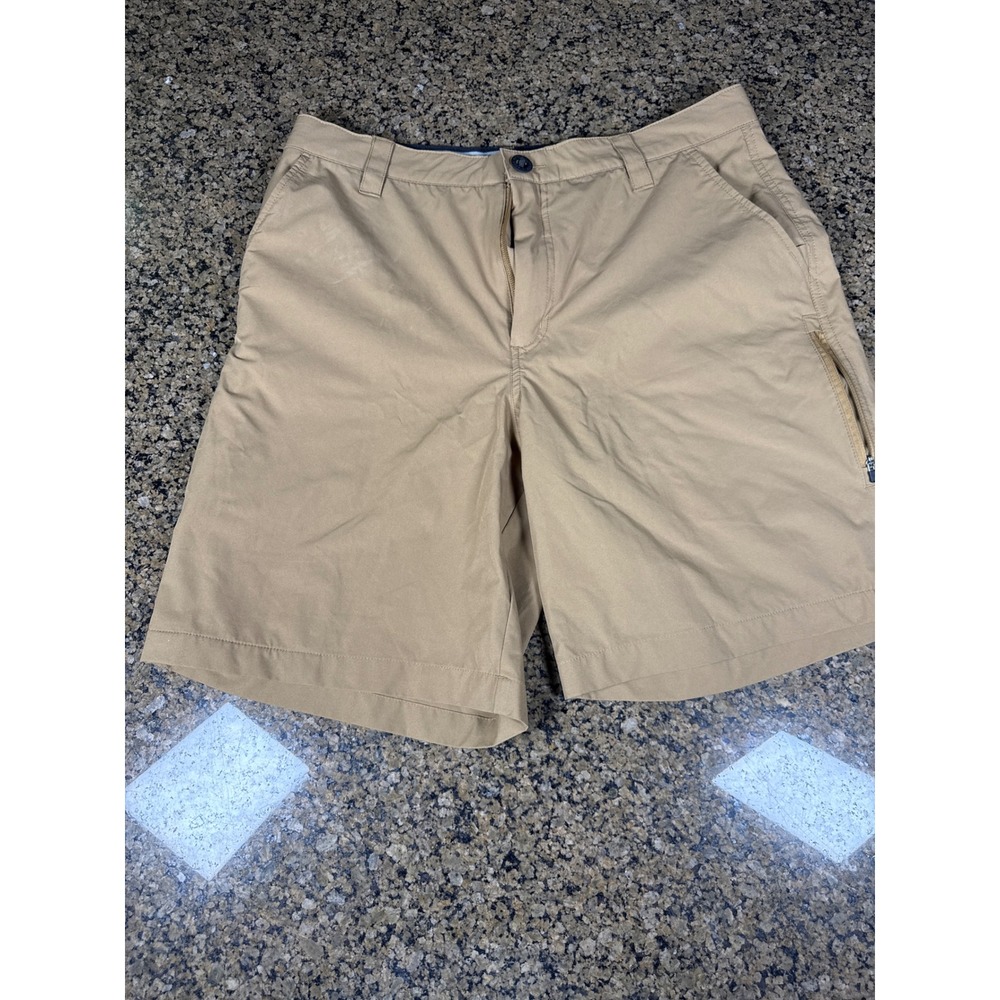 Orvis Mens Performance Chino Shorts Tan Khaki Size 34 Side Zip Pocket Hiking